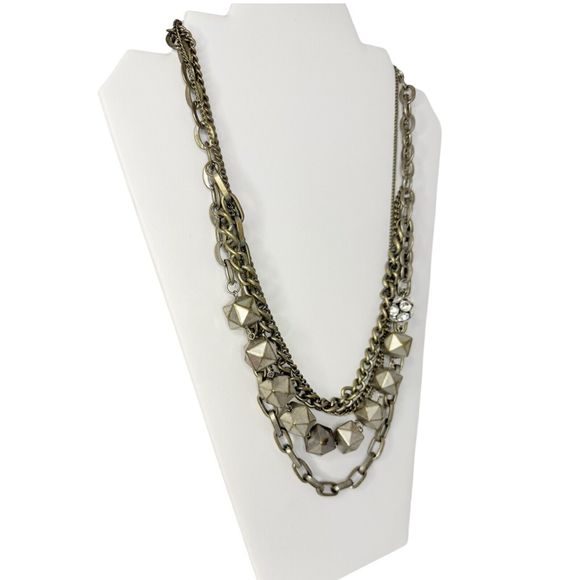 Vera Wang Layered Rhinestone Gunmetal Statement Necklace 22” Multi Chain - Picture 8 of 12
